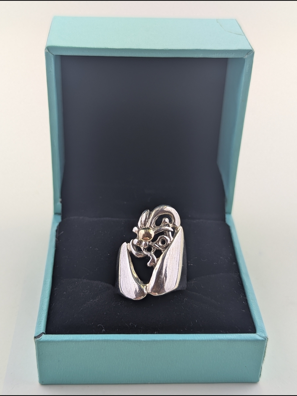 ✨ Vintage Artisan Sterling Silver & 10K Gold Accent Sculptural Floral Ring ✨